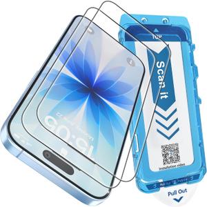 JZG for iPhone 17 Screen Protector 2 Pack 6.3 Inch, One Step Install, Auto Dust-Elimination, Bubble Free, HD Clear, 9H Tempered Glass