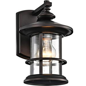 MICSIU 100W Max Vintage Farmhouse Outdoor Wall Light, 10 Inch Oil Rubbed Bronze Metal Exterior Sconce, Clear Seedy Glass Porch Light for Entryway, Garage, or Bathroom