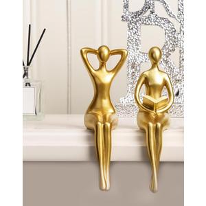 Quoowiit Gold Decor Thinker Statue Decor Book Shelf Decor, Abstract Statue Ornament Office Decor Modern Home Decor Decorations for Living Room Collectable Figurines Coffee Table Decor 2 Piece