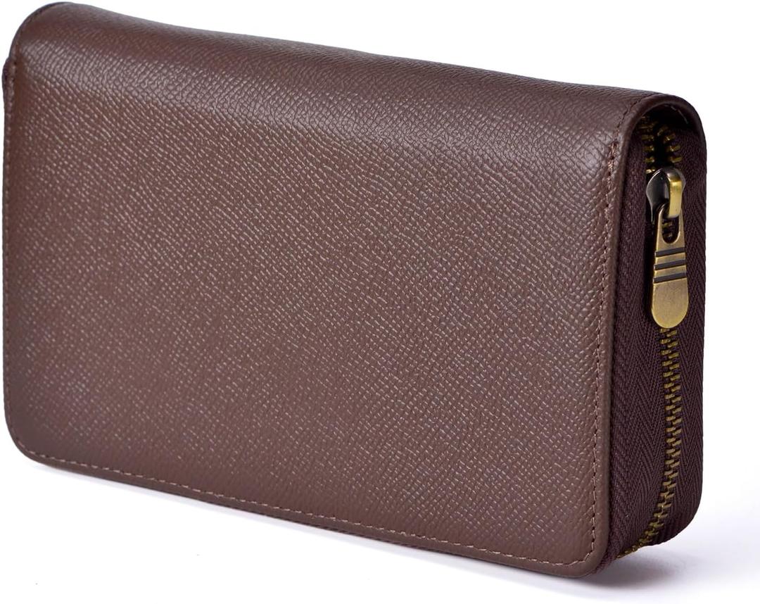 Fountain Pen Leather Pen Case 10 Divided Slots, Rollerball Pen Holder Handmade Display Organizer Zippered Pouch (Coffee)