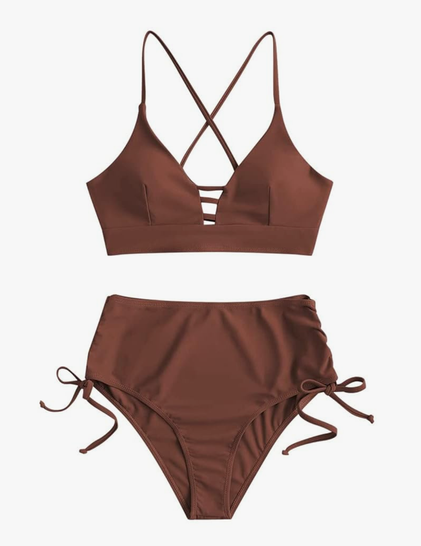 ZAFUL Women High Waisted Bikini Set Two Piece Tummy Control Wrap Swimsuit Lace Up Bathing Suit, Size Medium
