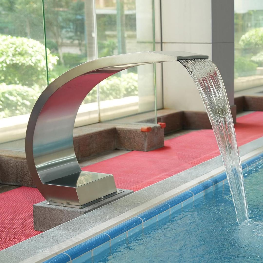 27'' Stainless Steel 304 Garden Cascade Waterfall & Pool Fountain, Silver Spray Water Curtain for Ground Ponds and Outdoor Waterfalls, Sheer Descent Water Feature