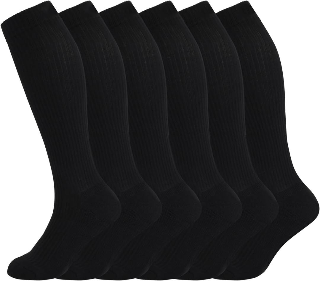 +MD Cotton Compression Socks for Women and Men 4/6 Pairs 15-20 mmHg Knee High Socks for Sports Travel Nurse Edema (10-13)