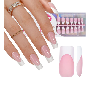 French Gel Nail Tips - Jofay Fashion French Tip Press on Nails, 10-Piece Set 320Pcs Pink long Square Nail Tips, No Need to File 3 in 1 Acrylic Fake Nails for Nail Art DIY & Nail Extension, 16 Sizes