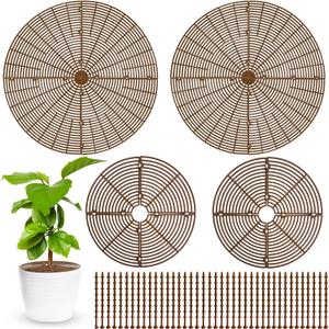 4 Pcs Plant Pot Grid,20.5 Inch 11.8 Inch Soil Protector Covers Cuttable Flower Pot Grid,Cat Digging Stopper Baby Safety Plant Pot Cover with Stakes for Indoor Outdoor