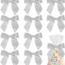AIMUDI Satin Twist Tie Bows for Treat Bags 4.5" Pre-Tied Silver Bows with Twist Ties Gray Ribbon Bows for Crafts Premade Bows for Gift Wrap Christmas Tree Wedding Decor Party Favors Goodies - 36 PCs