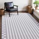 Carvapet 9x12 Large Area Rug - Gray Striped Modern Low Pile Floor Carpet, Foldable & Thin Washable Mat with Skid-Resistant Rubber Backing for Living Room Bedroom