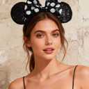 A Miaow Colorful Sequin Headband Glitter Bow Hair Clasp Adults Women Butterfly Hair Hoop Birthday Party Holiday Park Photo Supply (Black White)