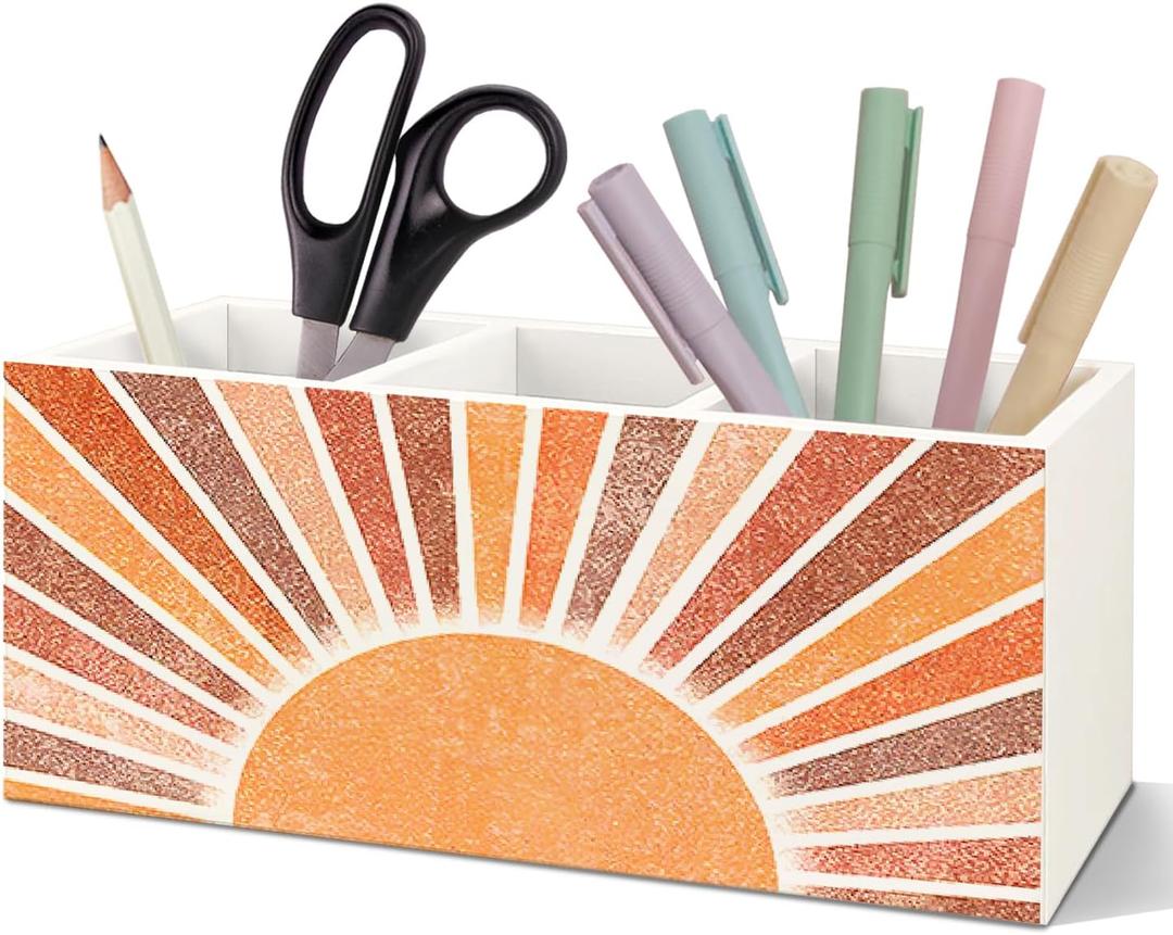 SNNDER Boho Office Desk Accessories, Retro Boho Sun Sunshine Sunrise Sunset Pen Pencil Holder Organizer for Home Office Desk Accessories