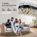 Modern Black Crystal Chandelier for Dining Room, Rectangle K9 Crystal Raindrop Chandelier Lights, Contemporary Ceiling Hanging Light Fixtures for Kitchen Island Dining Room, Length 35.4 inches, L35.4 inches