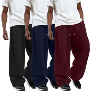3 Pack Men's Big and Tall Sweatpants Wide Leg Open Bottom Baggy Joggers Casual Drawstring Pants with Pockets, 4XL