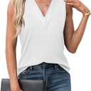 Agnes Urban Womens V Neck Tank Tops Dressy Summer Sleeveless Boho Shirts Casual Loose Tunic Tops Blouses T Shirts White Printed XXL