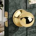Moquin Round Ball Style Passage Door Knob, No Lock Interior Door Knob, Keyless Doorknob for Hall Closet Pantry, Polished Brass Finish (1 Pack)