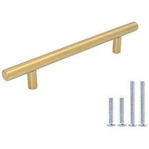 LONTAN 12 Pack Kitchen Cabinet Handles Gold Drawer Pulls 5 Inch Gold Cabinet Handles Brushed Brass Stainless Steel Furniture Hardware for Bathroom (5in hole centers)
