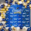 Graduation Party Decorations Including Congrats Grad Photography Backdrop Banner Balloons Garland Arch Kit for Adults Kids Grad Party Decoration Supplies (Navy Blue and Gold)