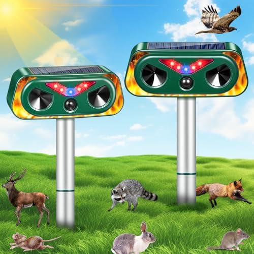 2026 Solar Ultrasonic Animal Repeller Outdoor with USB Charging, Flashing Lights & Motion Sensor Animal Deterrent Devices for Deer, Cat, Squirrel, Raccoon, Rabbit, Fox, Skunk Repellent for Yard Garden