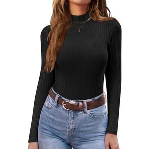 Ekouaer Women's Mock Turtleneck Long Sleeve Shirts Ribbed Knit Lightweight Pullover Sweater Stretch Fitted Thermal Top
 Black Small