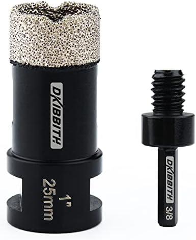 DKIBBITH 1 Inch Dry Diamond Core Drill Bits, 25mm Tile Vacuum Brazed Angle Grinder Hole Saw for Porcelain Ceramic Granite Brick Concrete with 5/8-11 Thread to 3/8” Hex Shank Adapter, Black