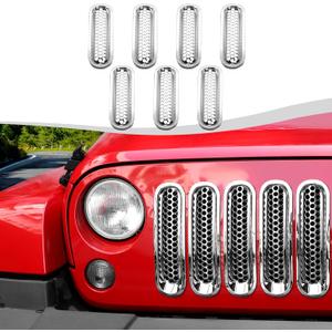 Mesh Grill Insert Grille Inserts Cover Fit for 2007-2018 Jeep Wrangler JK JKU(Chrome)