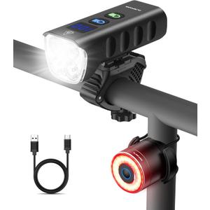 Front Bike Light or Front Headlight & Back Taillight Set, 2000 Lumens Super Bright Road Mountain Ebike Lights, Rechargeable & 6400mAh Ultra-Long Battery Life, 13 Lighting Modes