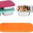 SUMERX 3 Pack Stainless Steel Snack Containers with Lids, 2 Compartment Snack Pack Containers, Reusable Food Storage Containers for Travel, Outdoor, Camping(Orange/Red/Blue)