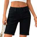 OFLUCK Shorts for Women Mid Rise Roll Cuff Bermuda Stretch Denim Jean Shorts (Black)