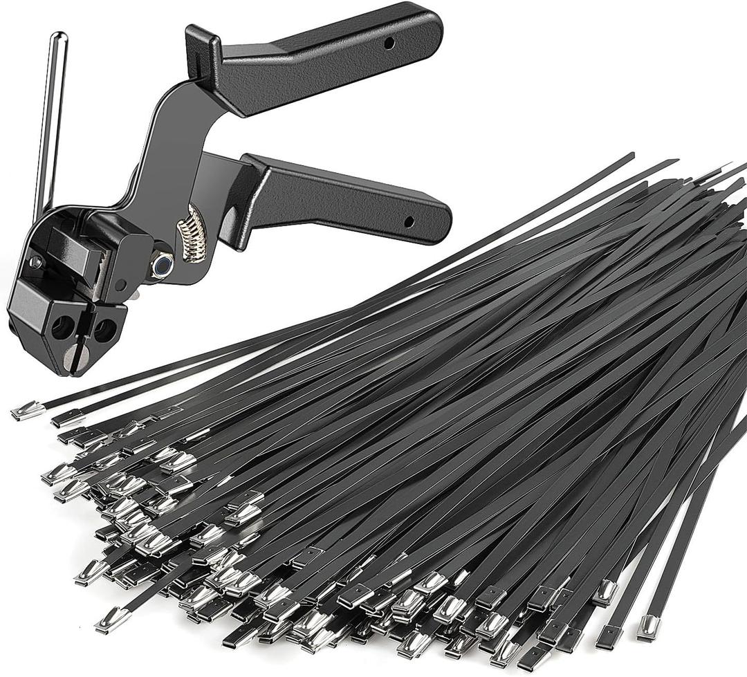 Heavy Duty Black Metal Zip Ties Comes With Special Tools For Fastening And Cutting Cable Ties,200 Pcs Uv Resistant Stainless Steel Cable Ties,Used For Vehicles,Farms,Fences, Pipe Bundling,Etc.