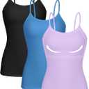 ATTRACO Women 3 Pack Cotton Camisoles wtih Shelf Bra Adjustable Spaghetti Strap Tank Tops (Small, #3 Black/Lavender/Steel Blue)