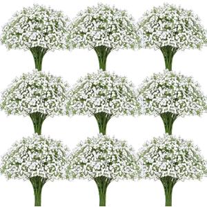 50 Pcs Babys Breath Artificial Flowers, Baby Breath Flowers Artificial Bulk, Real Touch White Fake Flowers, Faux Babies Breath Gypsophila for Wedding Home Decor Floral Arrangement