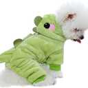 Anelekor Dinosaur Dog Costume, Winter Dog Pajamas for Small Dogs, Warm Puppy Hoodies, Blue Cold Weather Coat for Cat, Warm Pet Clothes for Christmas Halloween (Green-2, X-Small)
