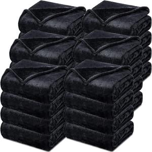 Toulite 24 Pcs Bulk Flannel Fleece Blankets for Homeless Donations Cozy Fleece Throw Blankets Winter Throw Blanket Bulk for Donations Bed Couch Sofa Home Camping Wedding Gifts(Black,50x60 Inch)