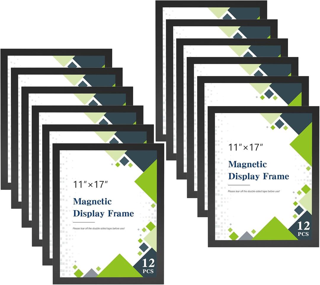 Relx 12 Pack Magnetic Sign Holder 11 x 17 Wall Mount, Self Adhesive Frames for Walls, Clear PVC Magnetic Picture Frame with Magnet Strip Border for Office, Home, Store, Restaurant Display