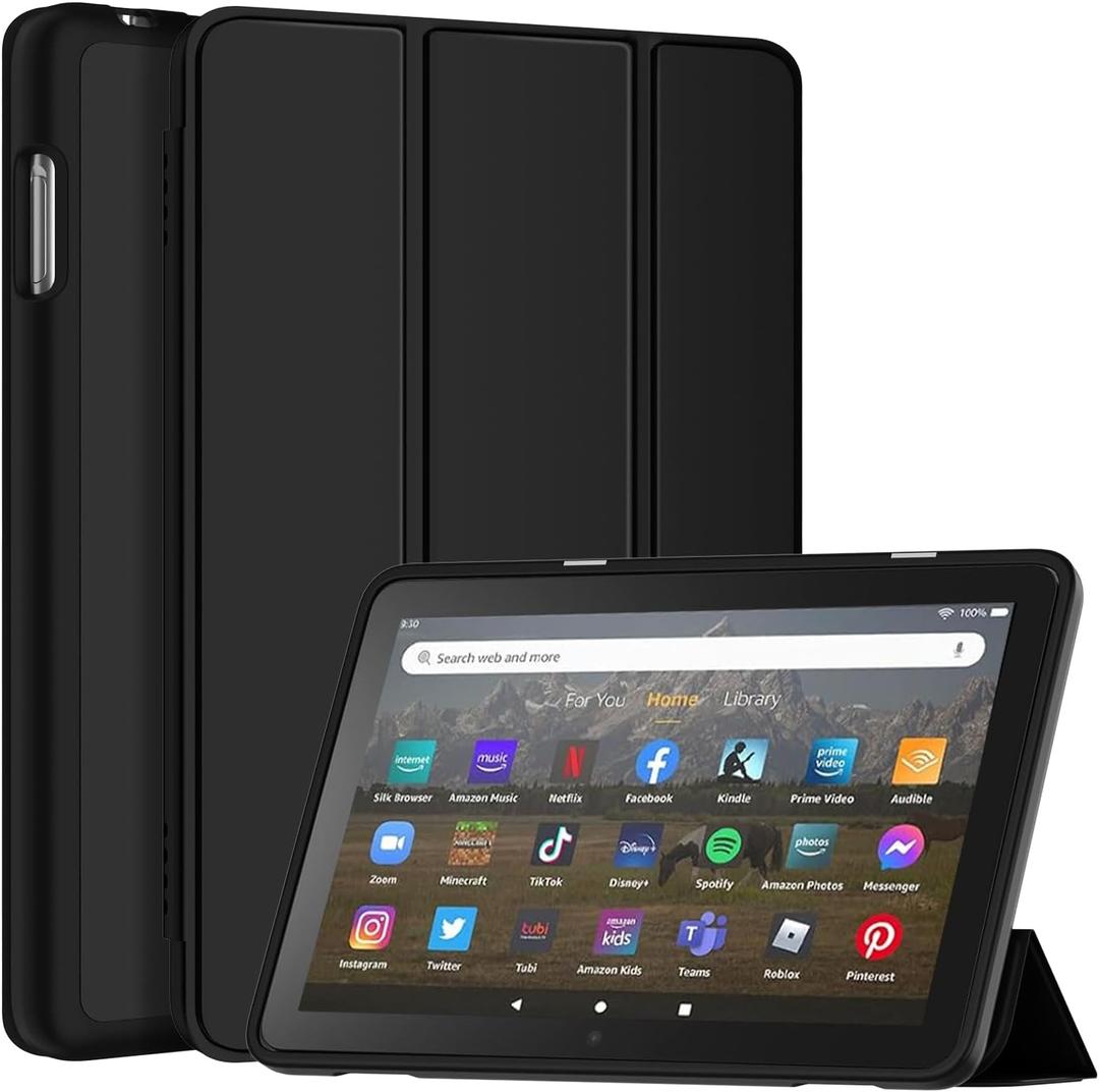 8" Tablet Case (Only for 12/10th Generation, 2024/2022/2020 Released), Incompatible with Nokia TCL Samsung TabletDJ&RPPQ Tri-fold PU Leather Cover with Auto Wake/Sleep-Black