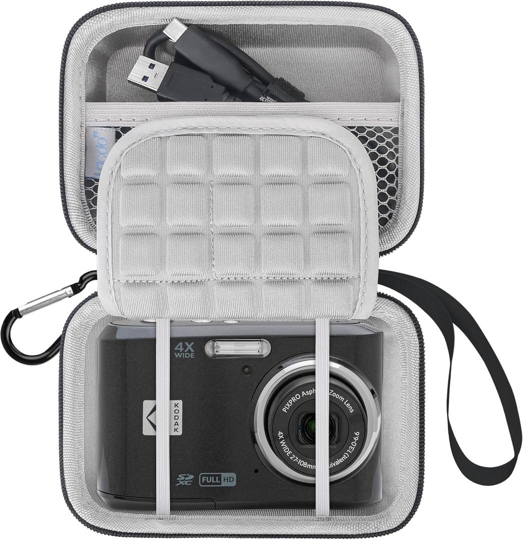Lacdo Camera Case Compatible with KODAK PIXPRO FZ45 / FZ55 / FZ53 / FZ43 16MP Vlogging Digital Camera, Hard EVA Protective Camera Storage Trave Bag, Mesh Pocket Fit Batteries, USB Cable, SD Card, Gray