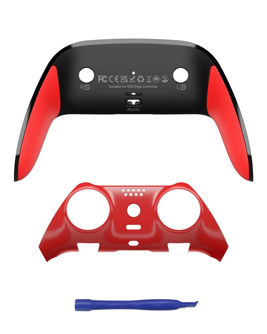 CHARM FOCUS Front Back Shell Grip Cover Compatible for PS5 Edge Controller shell, Restore Discolouration & Flaking Back Clip Shell, TPE Soft Rubber Seamless-Fit DIY Replacement for PS5 Edge Controller (Red)