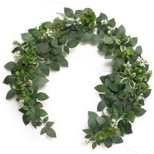Ling's Moment 5FT Sage & Green Artificial Flower Garland Fake Rose Eucalyptus Garland Arch Flowers Vine for Wedding Party Backdrop Home Table Centerpieces Decorations