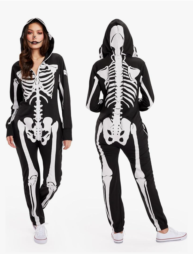Tipsy Elves Halloween Skeleton Costume for Women - Comfy Easy Adult Onesie Jumpsuit - Front and Back Print with Zip Up Mask, Large 