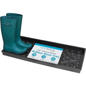 BIRDROCK HOME Rubber Boot Tray | 34 inch Decorative Boot Tray | Waterproof for All Weather Indoor or Outdoor Use | Dog Bowl Tray