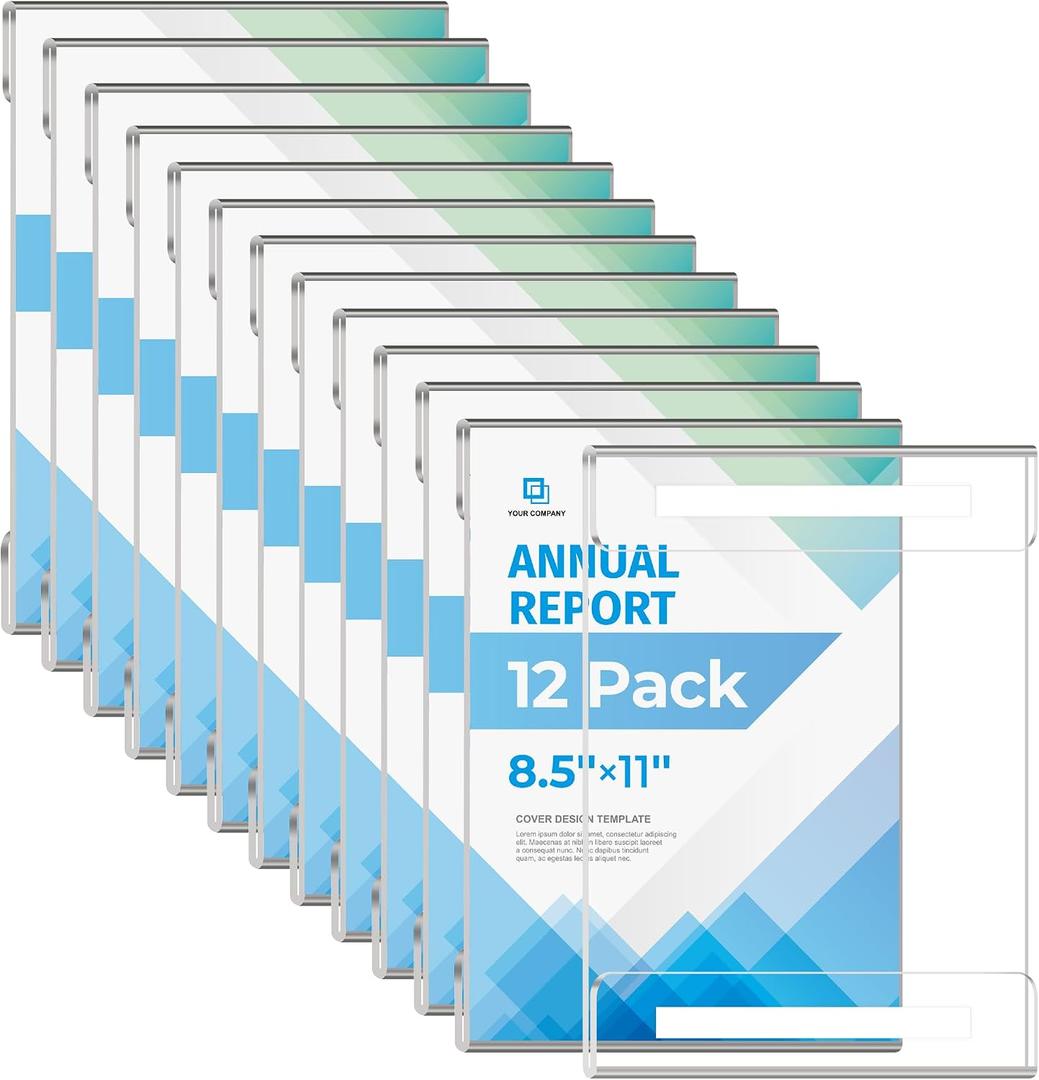 12 Pack 8.5x11 Acrylic Sign Holder Wall Mount, Plastic Wall Signs Acrylic Frame Photo Menu Flyer Display Holders with Adhesive Tape for Office, Home, Store, Restaurant - No Drilling