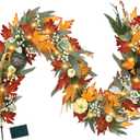 Realistic Fall Garland for Mantle 6 Ft Fall Maple Leaves Garlands with Lights/Timer Pumpkin Garland for Thanksgiving Outdoor Indoor Table Fireplace Autumn Decor Fall Decorations for Home Porch