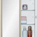 White Medicine Cabinet with 16x22 Inch Gold Frame Mirrored Door, Wall Mounted Storage, Recessed or Surface Mount, 2 Adjustable Glass Shelves, Vanity Organizer for Bathroom, Bedroom, Hallway