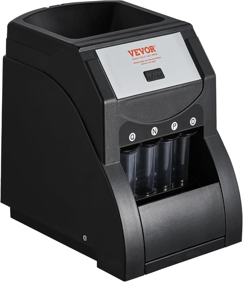 VEVOR Coin Sorter, Coin Sorter and Wrapper Machine with 4 Larger Coin Tubes, Sorts USD Coin 1 5 10 25, up to 230 Coins/min, Black