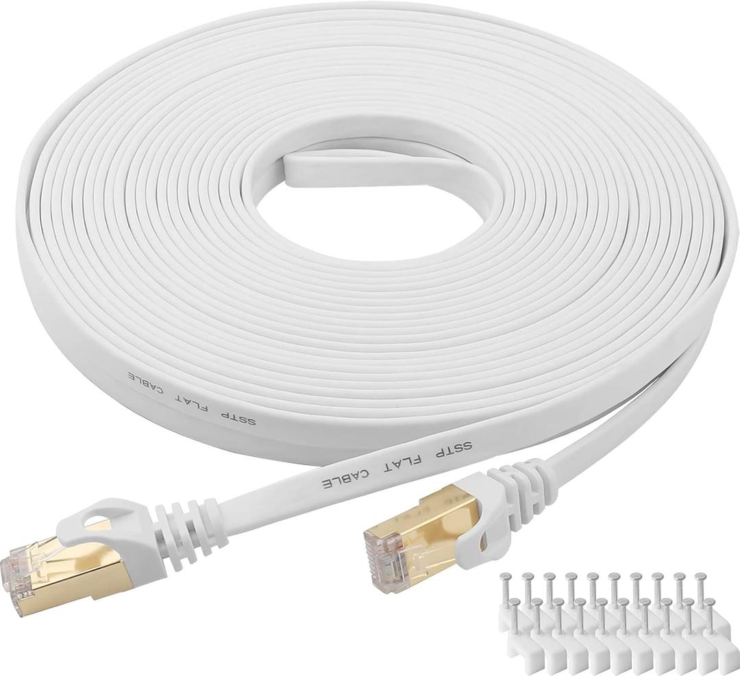 DEFACE Cat 8 Ethernet Cable 25 Ft Cat8 Internet Cable Flat Gigabit High Speed Shielded RJ45 LAN Cable for PS4, Xbox, Router, Modem, Gaming,White