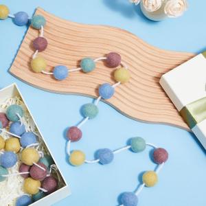 Boao 2 Pieces Wool Felt Ball Garland Colorful Pom Pom Garland Handmade 6.5 Feet Long 24 Balls Felt Banner for Wall Christmas Tree Decoration (Morandi Color)