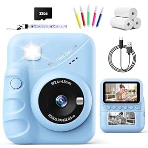 TIATUA Kids Camera Instant Print for Girls Ages 3-14, 3-inch HD Screen Camera for Kids with Printing Paper, 1080P Digital Toddler Toys for 4 5 6 7 8 9 10 11 12 Years Old (Blue)