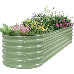 Galvanized Raised Garden Bed - 821.4ft Planter Raised Beds for Gardening | Oval Metal Garden Planter Box with Safety Edging and Gloves for Vegetables Fruits and Flower OliveGreen