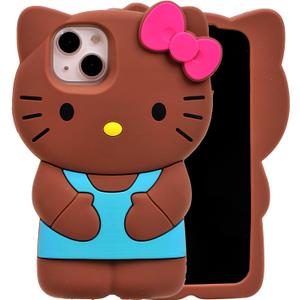 Cartoon Case for iPhone 15 6.1", Fashion Cute 3D Cute Kitty Kawaii Soft Silicone Animal tective Gel Shockof Gel Back Cover for Kids Women Girls Boys (Brown-1)