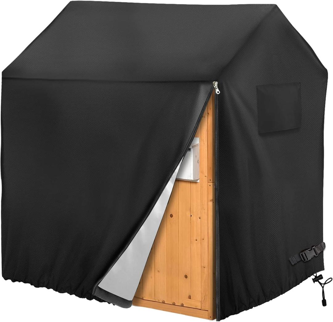 Playhouse Cover, Outdoor Plastic Wooden Playhouse Covers, 50" L X 45" W X 55" H, Waterproof, Easy To Put On With Side Zipper, 640d Heavy Duty Oxford Fabric (Black)