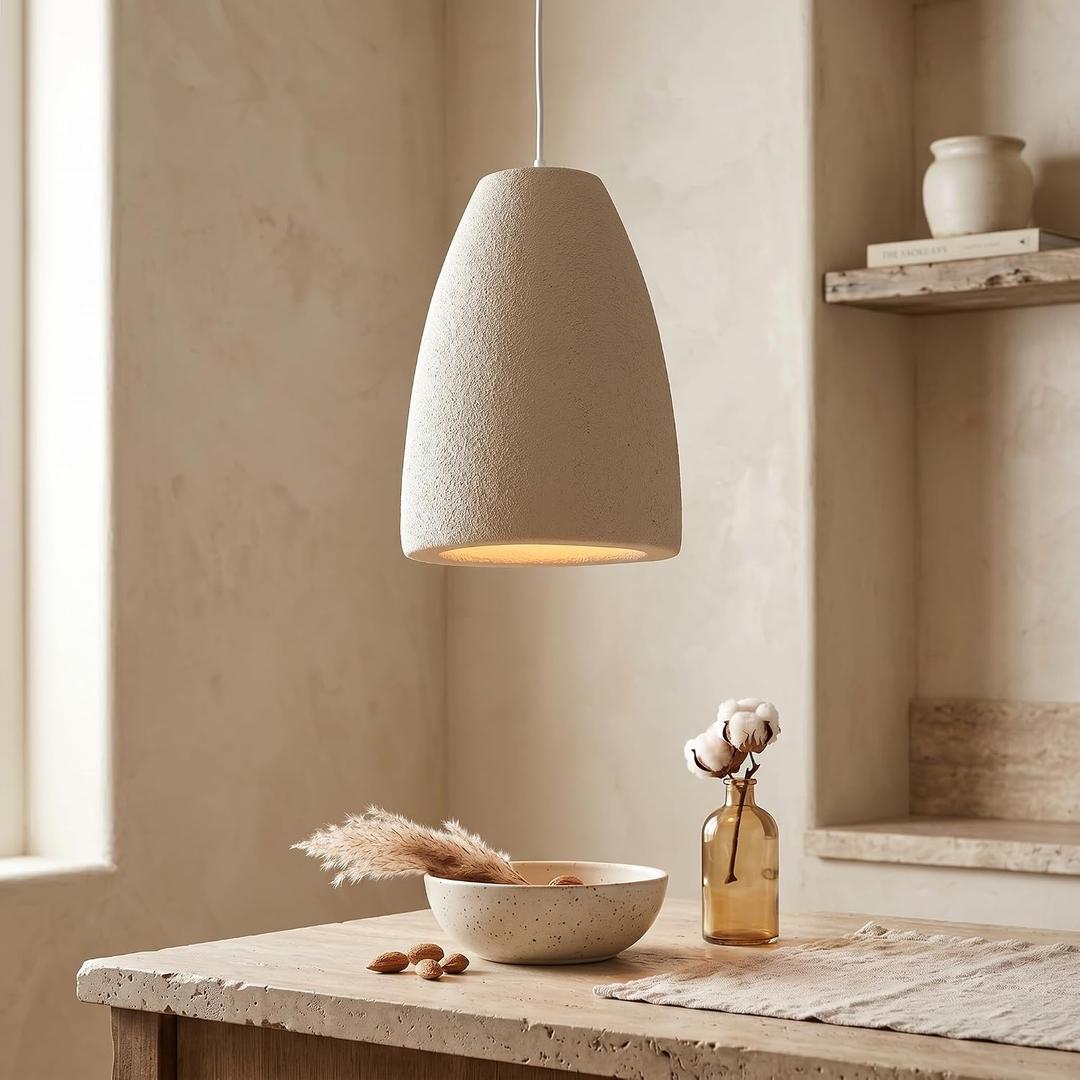 JAYMP Wabi Sabi Pendant Light for Dining Room Kitchen Island Light Hallway Restaurant Hanging Lamp E26 Base Japanese Style Wine Bottle Shape Lighting Fixture, 1 Pack (Light Brown,A Shape, D35×H51cm)