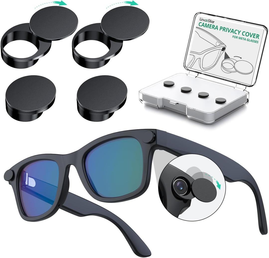 180°Rotating Webcam Cover for Ray-Ban Meta Gen 2 [4Pack], Plastic Meta Glasses Light Cover for Wayfarer, Skyler, Headliner & Oakley Meta HSTN Meta Glasses Accessories [Black]